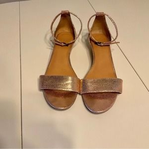 J. Crew Metallic Rose Gold Demi Wedge Ankle Strap Sandal Size 9.5